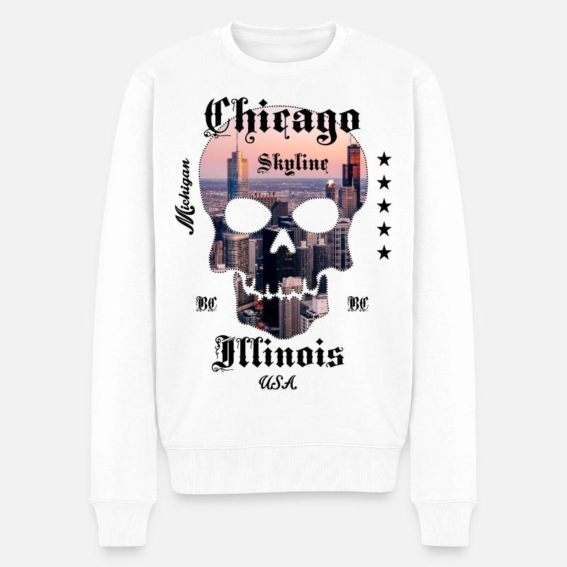 Chicago Skyline Skull - Männer Premium Bio Pullover - Weiß