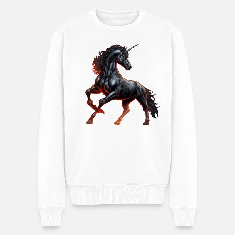 Das mächtige schwarze Einhorn - Männer Premium Bio Pullover - Weiß