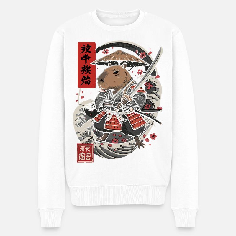 Samouraï Capybara Combat Illustration - Pull Premium bio Homme - blanc