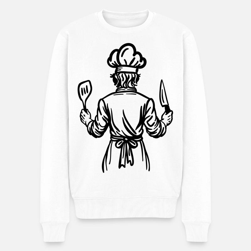 Father’s Kitchen Soul – Chef Line Art Design - Männer Premium Bio Pullover - Weiß