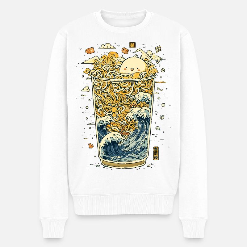 Kawaii Nudeln im Wellen-Glas - Männer Premium Bio Pullover - Weiß
