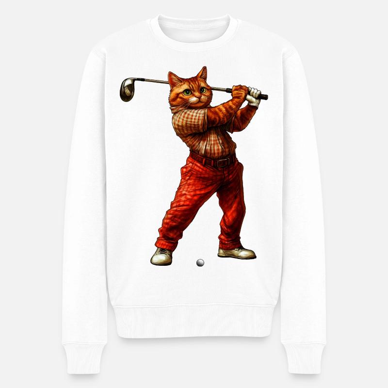 Katzen Golf - Männer Premium Bio Pullover - Weiß