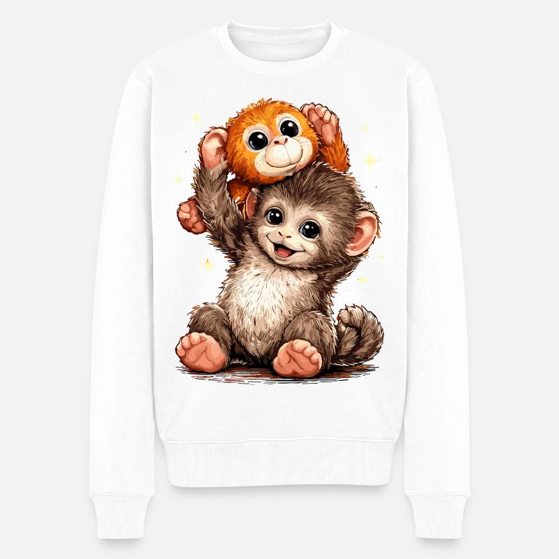 Cute Monkey Punch Japanese Meme - Männer Premium Bio Pullover - Weiß