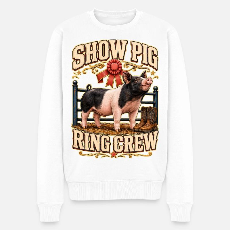 SHOW PIG RING CREW - Männer Premium Bio Pullover - Weiß