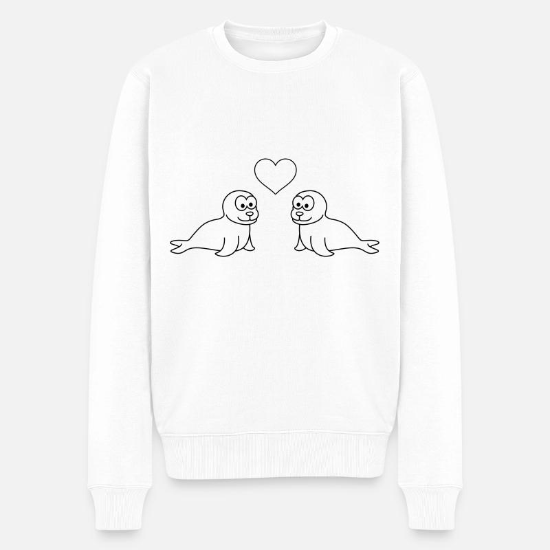 Robbe Tier Paar Liebe - Männer Premium Bio Pullover - Weiß