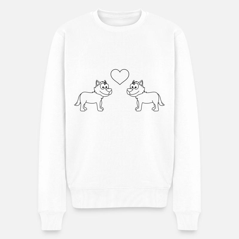 Wolf Comic Paar Liebe - Männer Premium Bio Pullover - Weiß