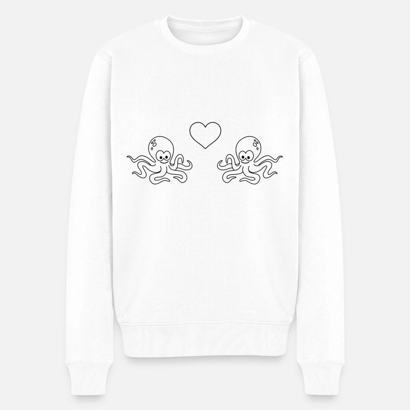 Krake Comic Paar liebe - Männer Premium Bio Pullover - Weiß