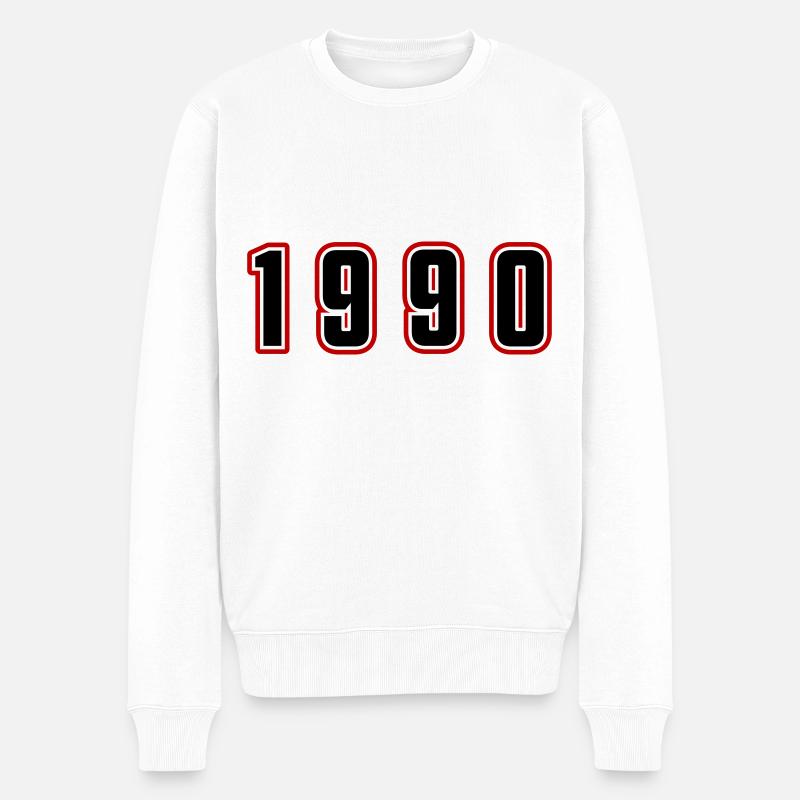 1990 Jahr Zahl - Männer Premium Bio Pullover - Weiß
