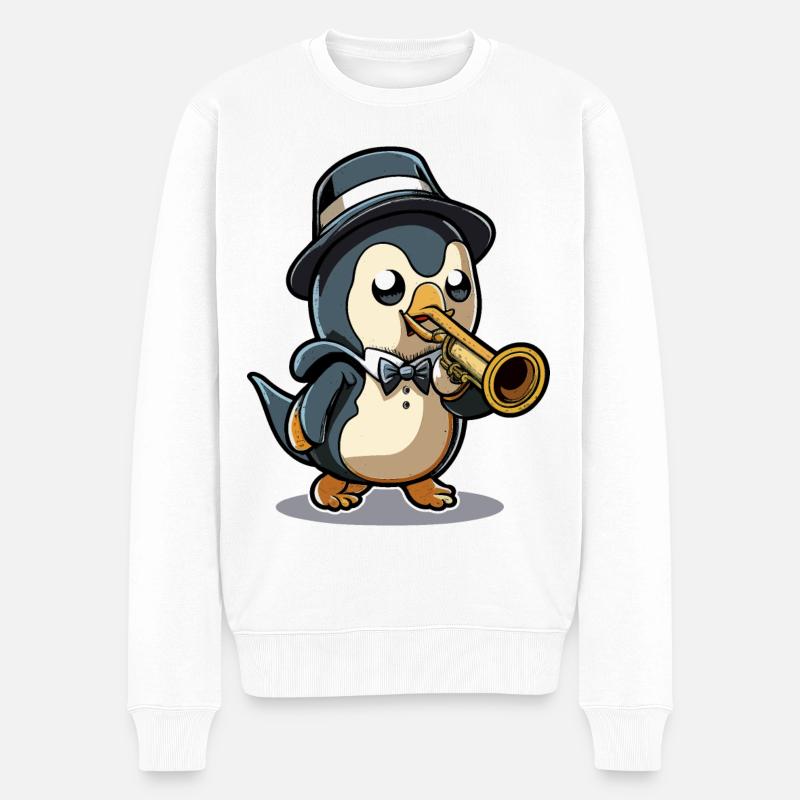 Trompetender Pinguin - Männer Premium Bio Pullover - Weiß