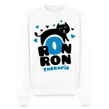 Ronronthérapie, pour les amoureux des chats ! - Pull Premium bio Homme - blanc - Devant - Thijin (182cm)