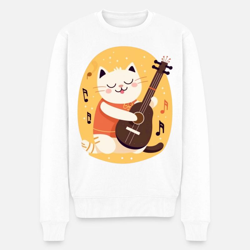 Chat mignon avec guitare - Pull Premium bio Homme - blanc