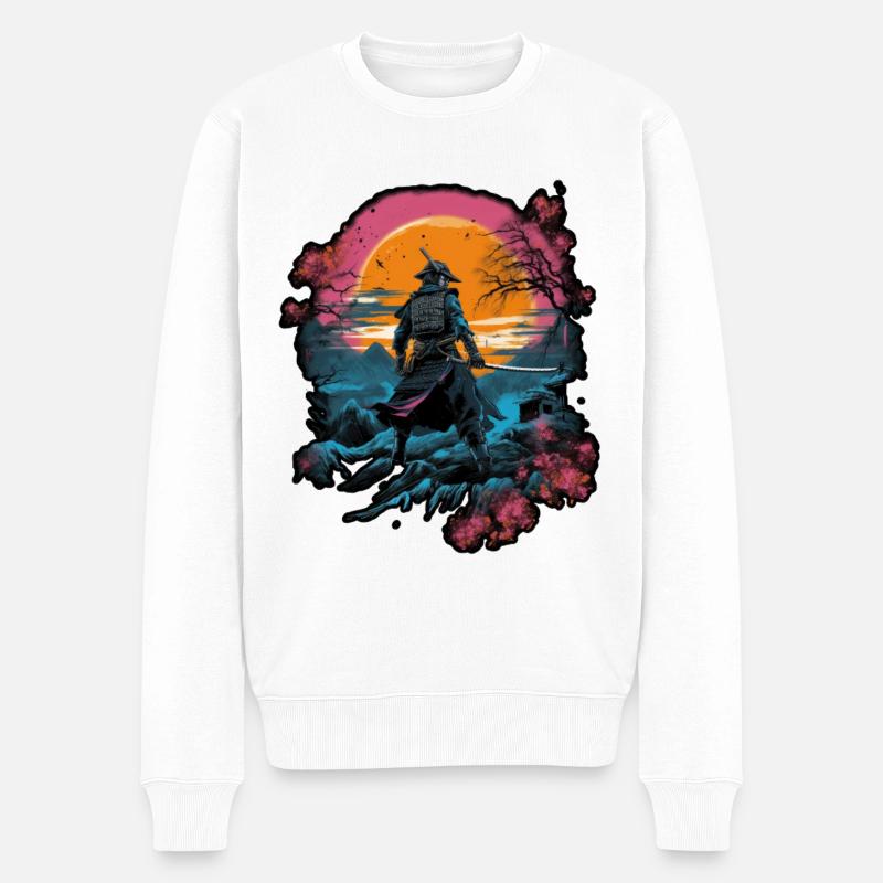 Chinese Warrior emerging from sunset, vector - Men's Premium Organic Jumper - white