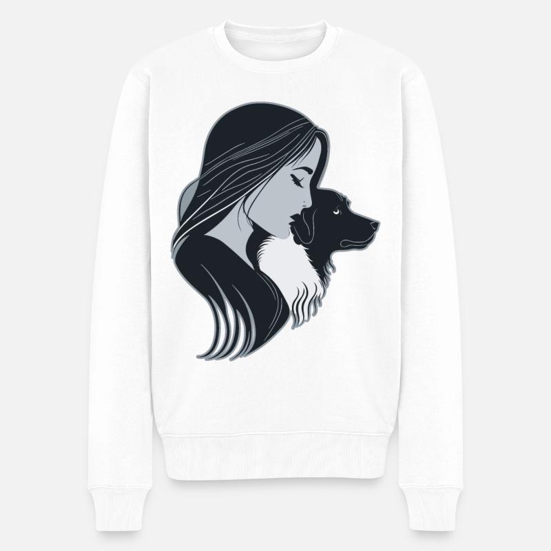 Frau und Hund - Männer Premium Bio Pullover - Weiß