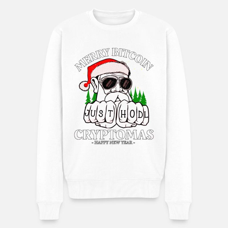 BITCOIN CHRISTMAS MERRY CRYPTOMAS JUST HODL IT - Männer Premium Bio Pullover - Weiß