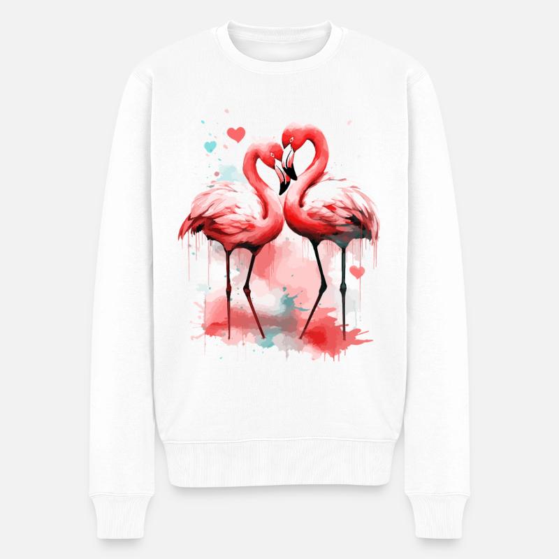 Flamingo Liebe Herz Vogel Exotisch Sommer Rosa - Männer Premium Bio Pullover - Weiß