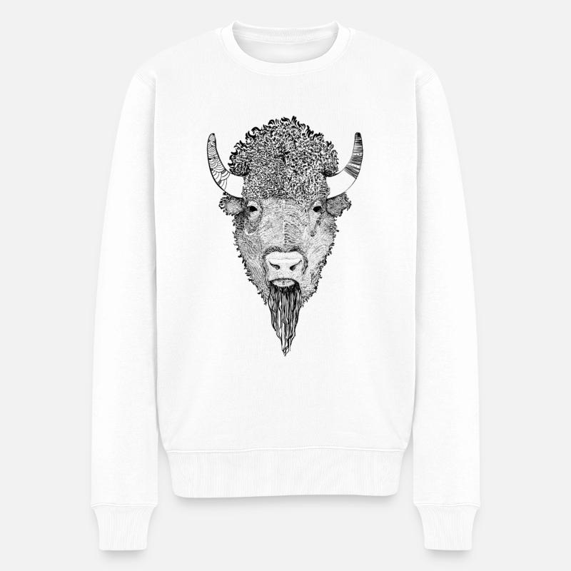 Amerikanischer Bison - Männer Premium Bio Pullover - Weiß
