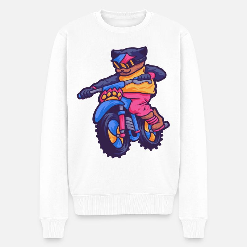 Katze Motorsport Motocross Adrenalin Tier Geschenk - Männer Premium Bio Pullover - Weiß