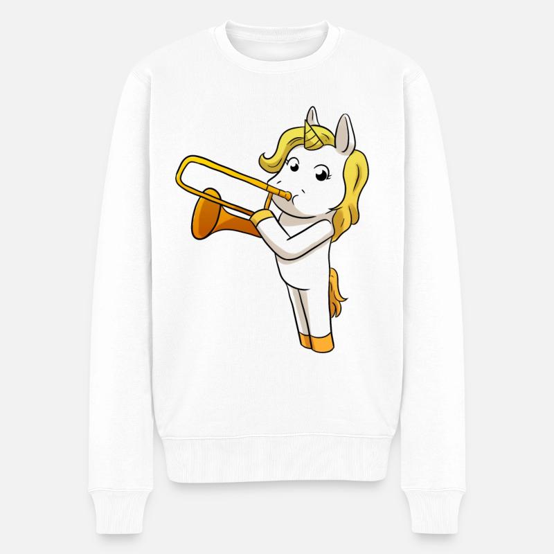 Einhorn Posaune - Männer Premium Bio Pullover - Weiß