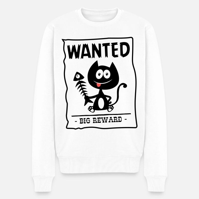 Chat gesucht! Katze von der Polizei gesucht, Humor - Männer Premium Bio Pullover - Weiß