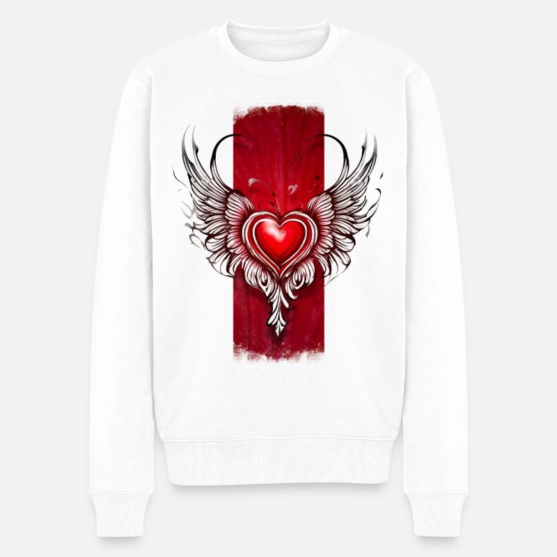 Seraphische Zuneigung: Geflügeltes Herz - Männer Premium Bio Pullover - Weiß
