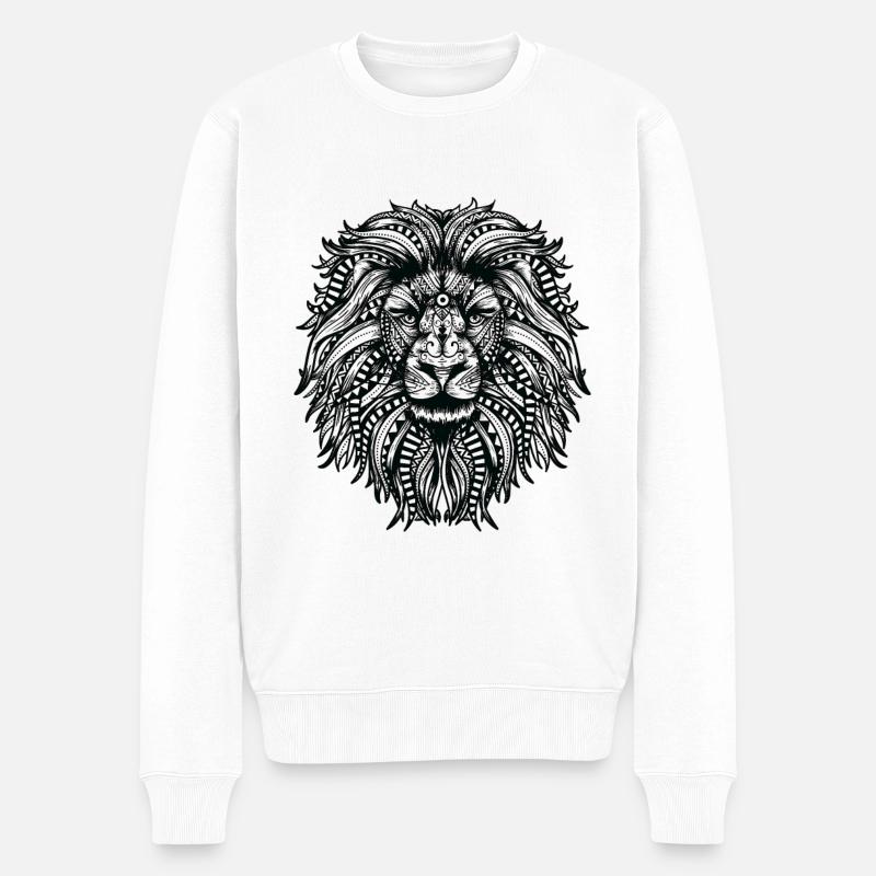 Mandala Löwe mit Löwenmähne - Männer Premium Bio Pullover - Weiß