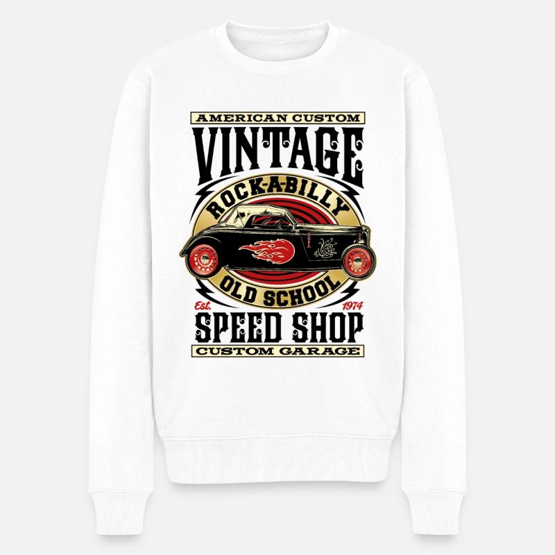 Rockabilly Autos Vintage Rock N Roll - Männer Premium Bio Pullover - Weiß