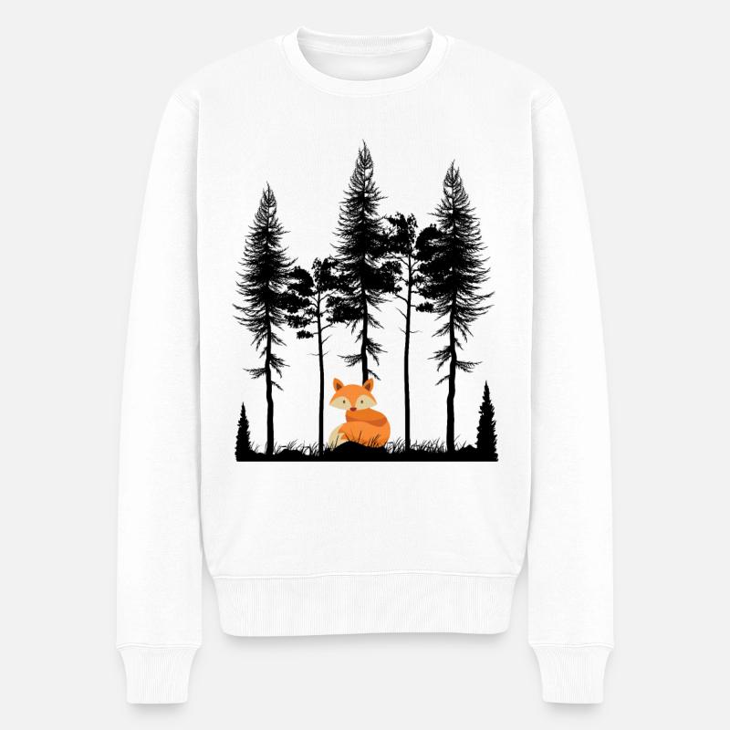 Süßer Fuchs im Wald Retro Muster Vintage Baum Wald - Männer Premium Bio Pullover - Weiß