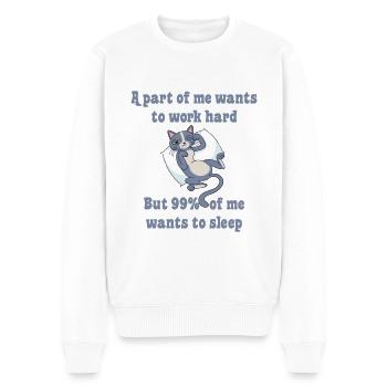 Une partie de moi veut travailler chat - Pull Premium bio Homme - blanc - Devant - Thijin (182cm)