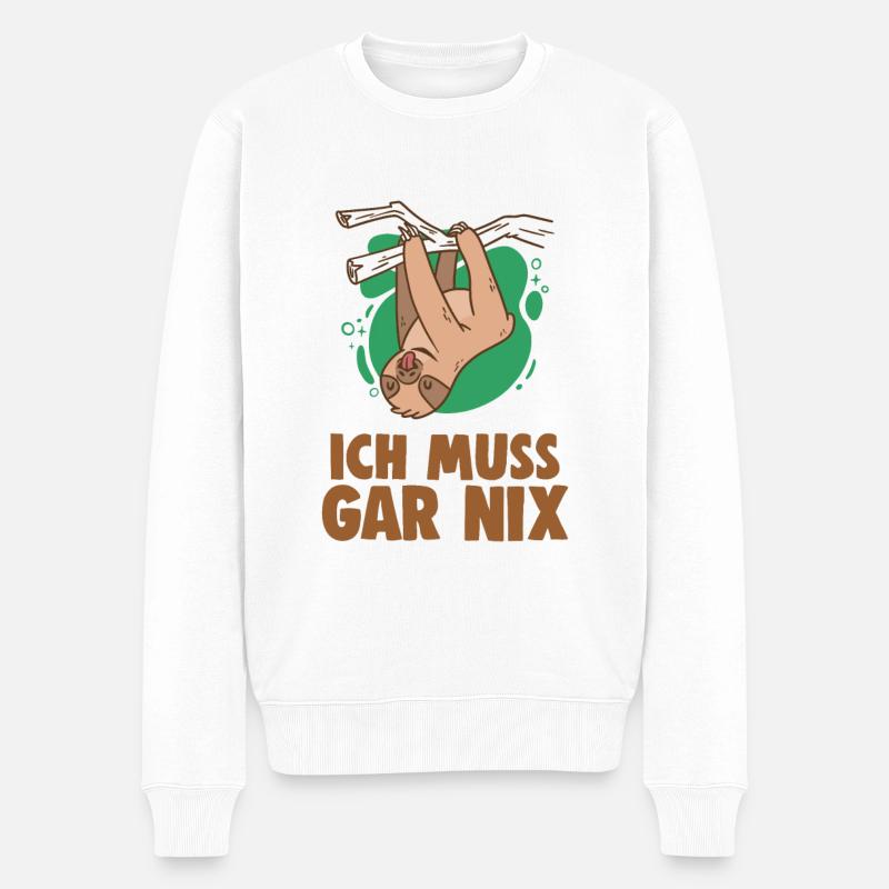 ich muss garnix Faultier - Männer Premium Bio Pullover - Weiß