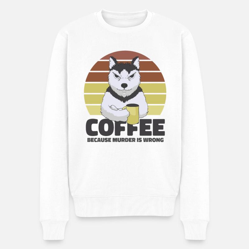 Kaffee-hund - Männer Premium Bio Pullover - Weiß