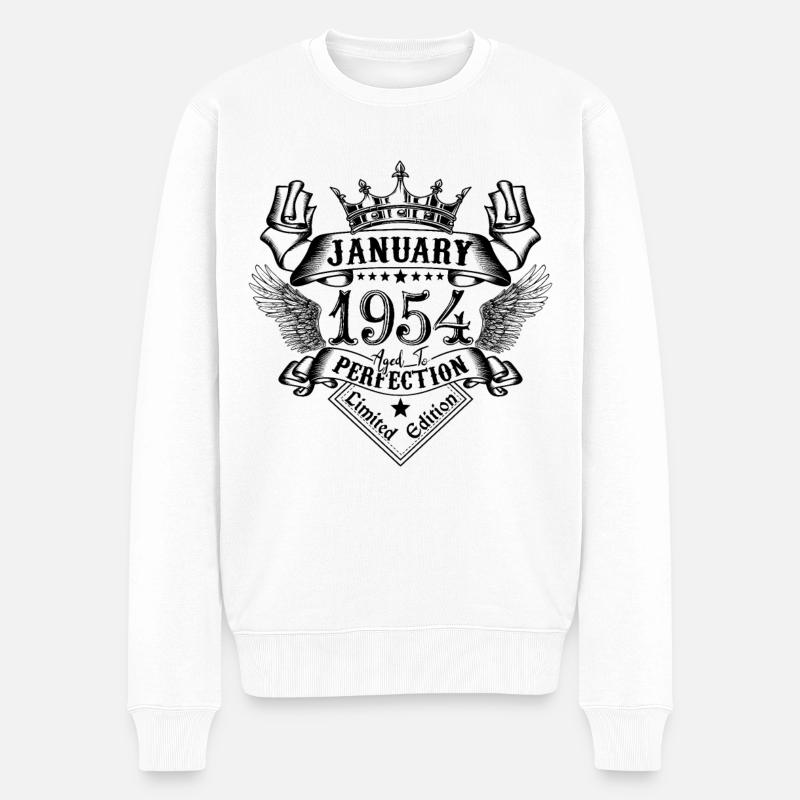 Janvier 1954 Janvier 1954 né en Janvier - Pull Premium bio Homme - blanc