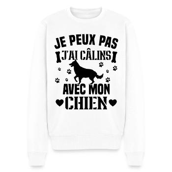 je peux pas j ai câlins avec mon chien - Pull Premium bio Homme - blanc - Devant - Thijin (182cm)