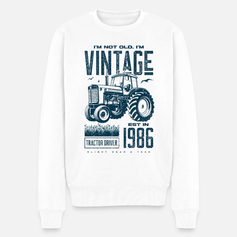 Vintage Traktor Landwirt Geburtstag geboren 1986 - Männer Premium Bio Pullover - Weiß