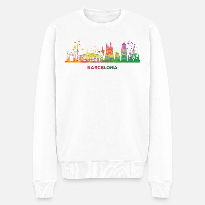 Barcelonische Skyline Barcelona - Pull Premium bio Homme - blanc
