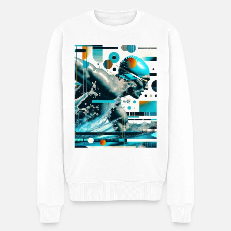 Dynamischer Schwimmer in Aktion - Männer Premium Bio Pullover - Weiß