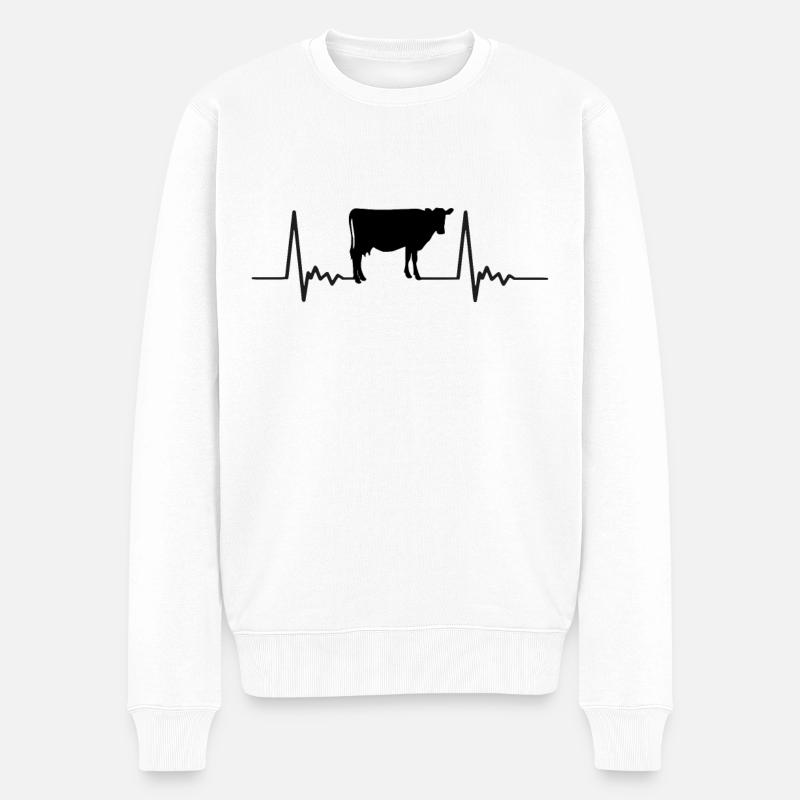 Herzschlag Kuh - Männer Premium Bio Pullover - Weiß