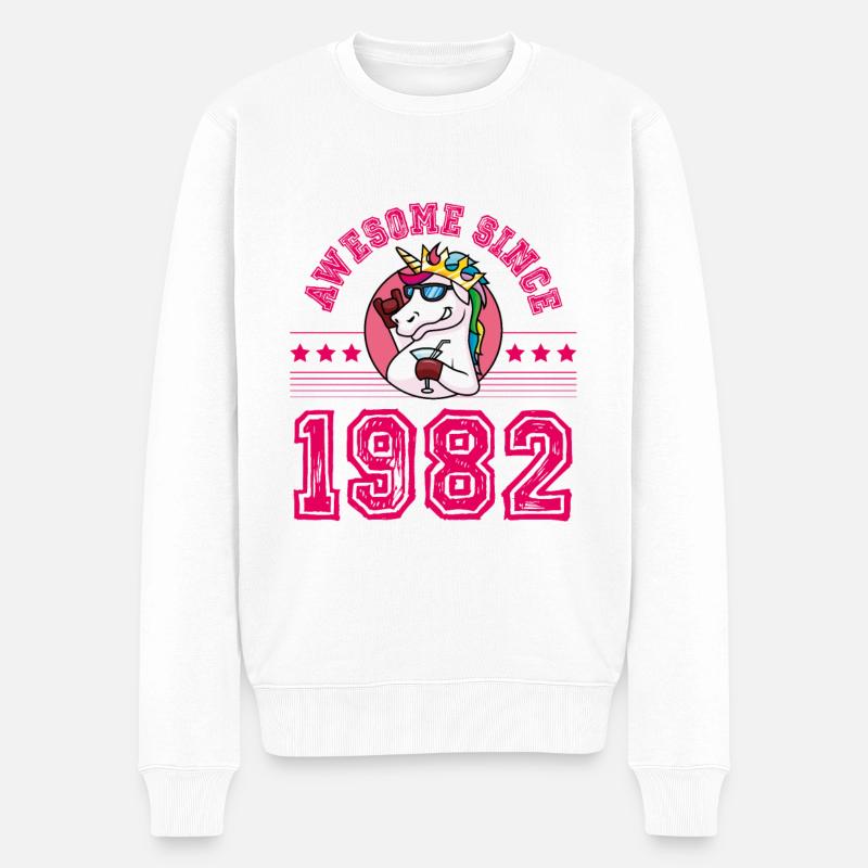 1982 Awesome Einhorn - Männer Premium Bio Pullover - Weiß