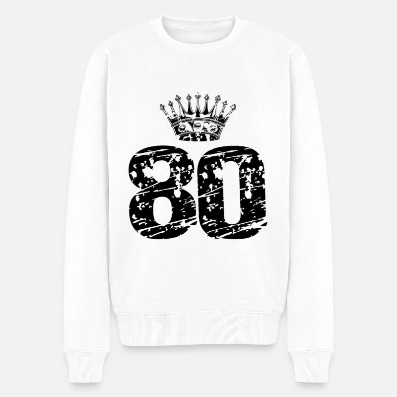 80 Zahl Krone - Männer Premium Bio Pullover - Weiß