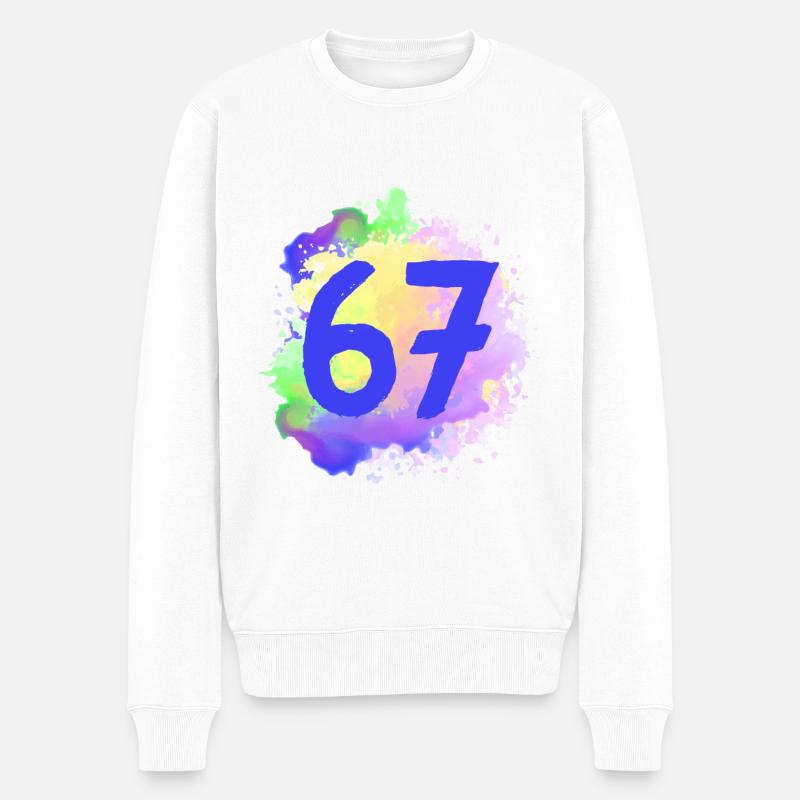 67 Zahl Klecks - Männer Premium Bio Pullover - Weiß