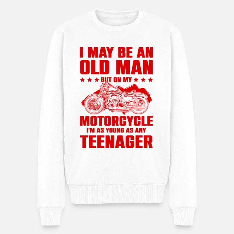 Motorrad alter mann - Männer Premium Bio Pullover - Weiß