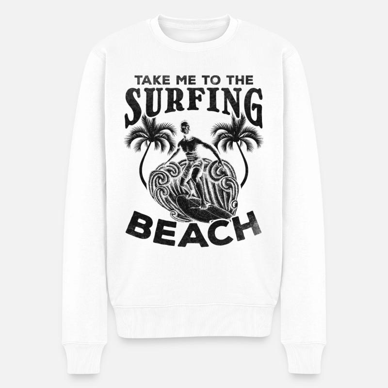 Surfer Take Me To The Surfing Beach - Männer Premium Bio Pullover - Weiß