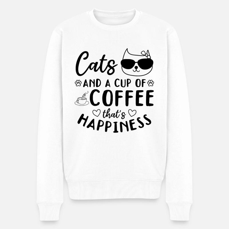 Cats And A Cup Of Coffee That s Happiness - Cat - Männer Premium Bio Pullover - Weiß