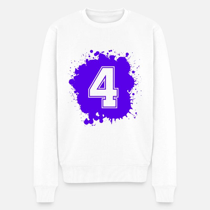 4 Zahl Klecks - Männer Premium Bio Pullover - Weiß