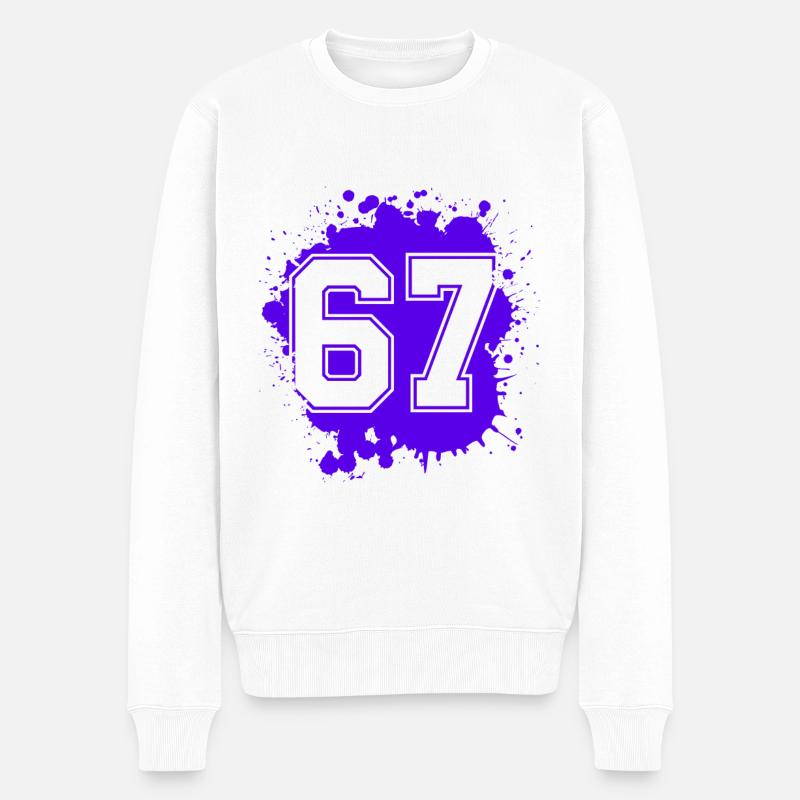 67 Zahl Klecks - Männer Premium Bio Pullover - Weiß