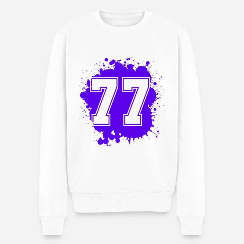 77 Zahl Klecks - Männer Premium Bio Pullover - Weiß