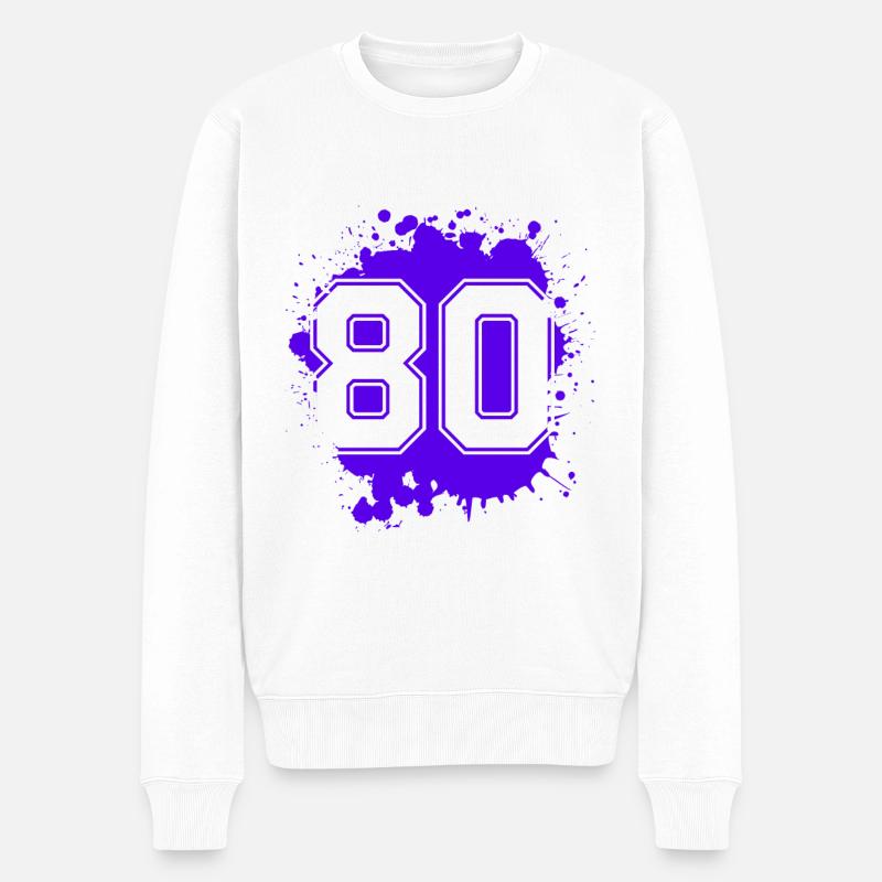 80 Zahl Klecks - Männer Premium Bio Pullover - Weiß