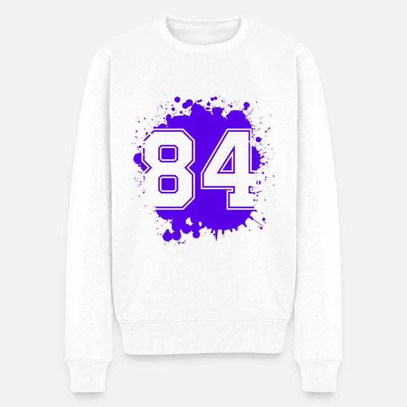 84 Zahl Klecks - Männer Premium Bio Pullover - Weiß
