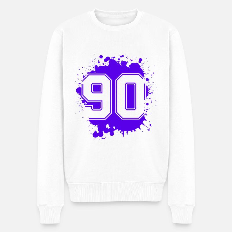 90 Zahl Klecks - Männer Premium Bio Pullover - Weiß