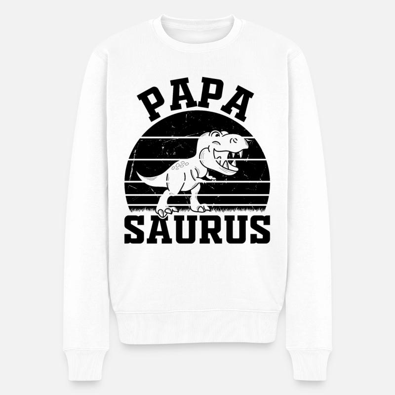 Papa Saurus Papa Dino - Papasaurus - Männer Premium Bio Pullover - Weiß
