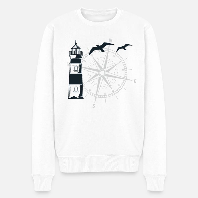 Anker Windrose Maritime Meer Segeln - Männer Premium Bio Pullover - Weiß